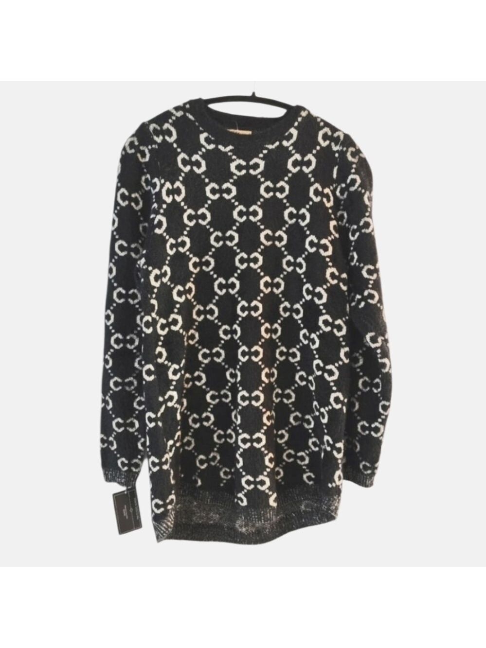 TRÏBE Black & White Print Long Sleeve Crew Neck Sweater Size Large NWT - Picture 2 of 7